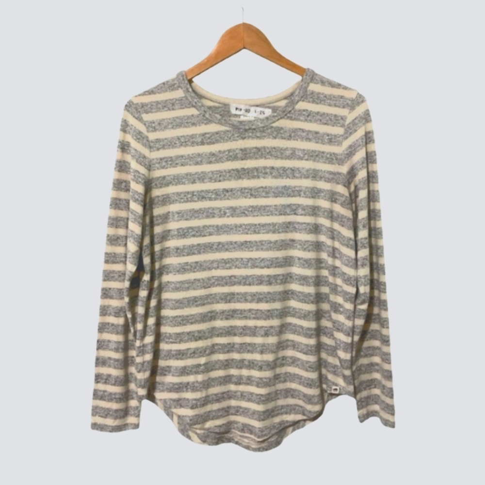 (M)🍁Roots🍁 Grey/Cream Striped Long Sleeve Top Ptp 20"×L25"